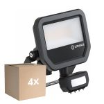 Flerpack 4x Ledvance LED Strålkastare Aluminium Svart 17W 2200lm 100D - 830 Varm Vit | IP65 - Rörelse- Och Ljussensor - Symmetrisk